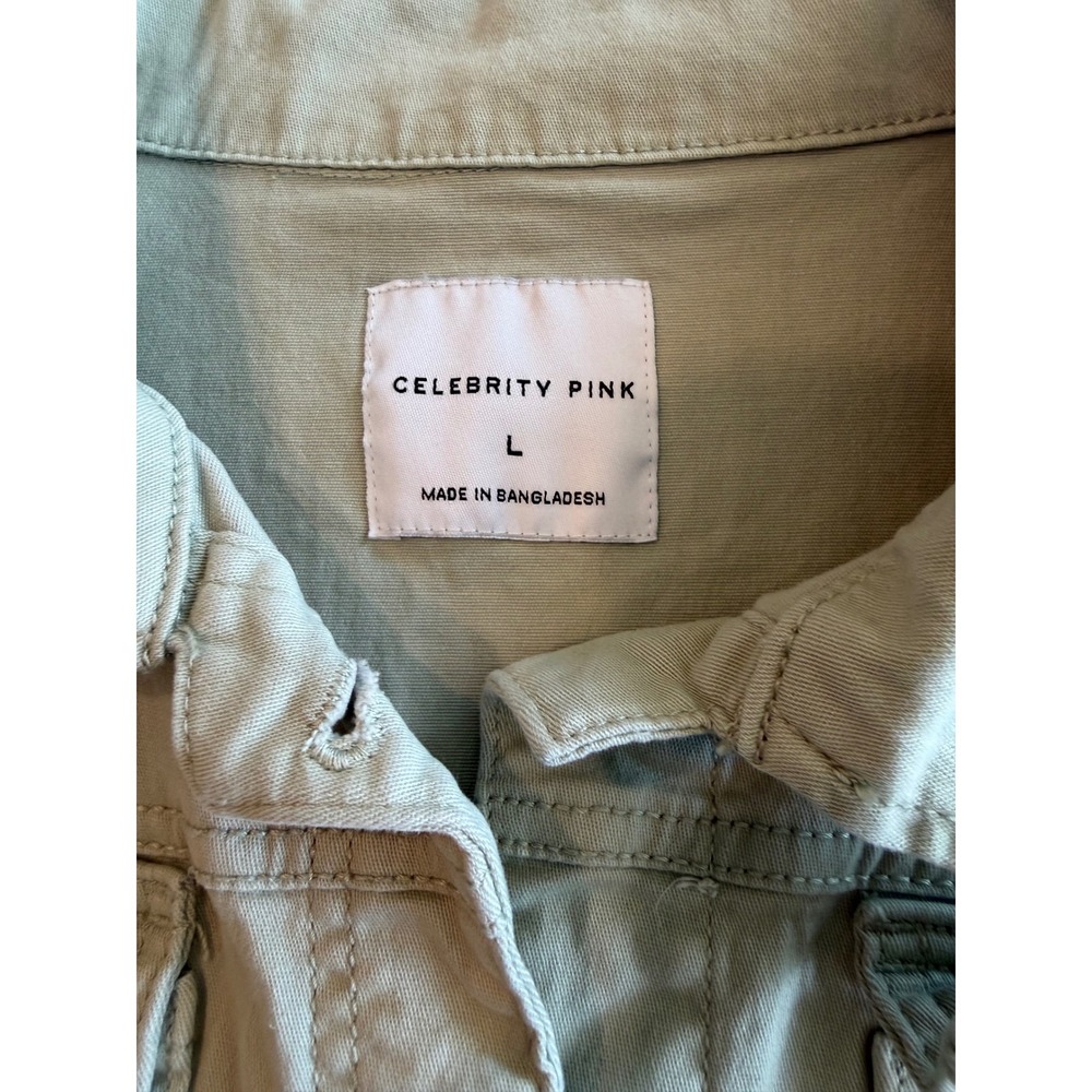 Celebrity Pink Sage Green Utility Cargo Romper Womens Large Button Front - Picture 4 of 6